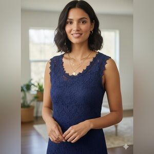 EXPRESS Navy Blue Floral Lace Sleeveless Shell Top XS